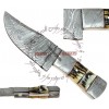 Rebel Wolf Short Man Damascus Steel Knife Stag Horn Handle Steel Bolster